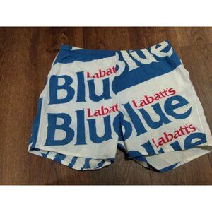 Vintage Mens Labatt Blue Beer Shorts Swim Suit All Over Print Medium 90s Retro